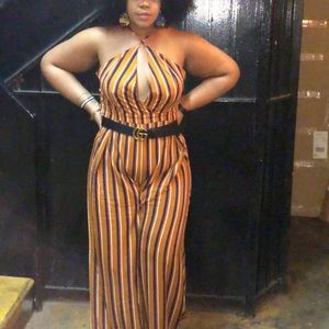 Wide leg striped jumpsuit